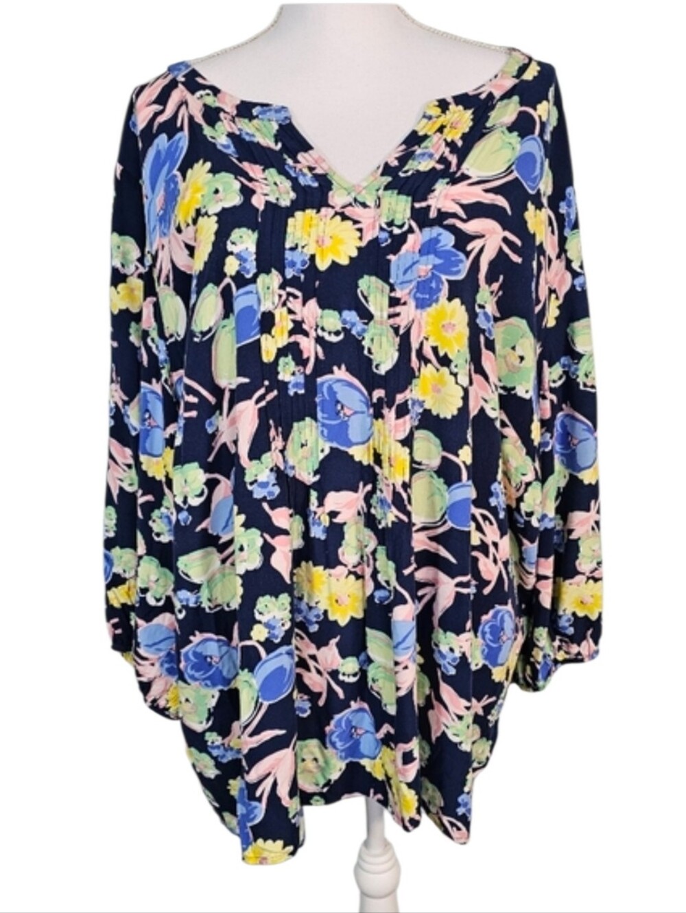 Talbot's‎ Blue Pink Yellow Front Pleated Peasant Style Blouse Women's Size 3X